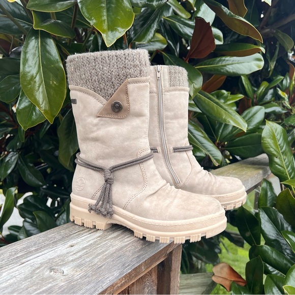 Rieker Shoes - Rieker Beige Winter Boots with Knit Cuff
